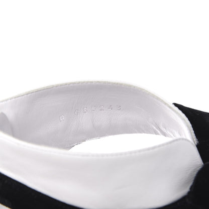 Chanel Goatskin Velvet Cap Toe CC Bow Cut Out Ankle Boots 37.5 White Black 8 of 9
