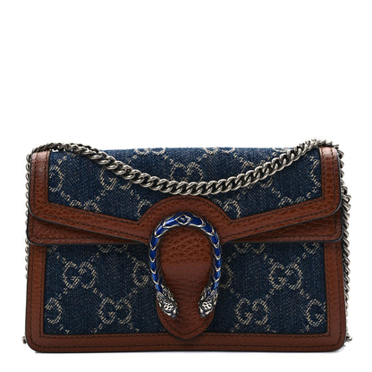 Gucci New Denim GG Monogram Dollar Calfskin Enamel Super Mini Dionysus Shoulder Bag Blue Tea Cuir Epilog Electric Blue 1 of 9