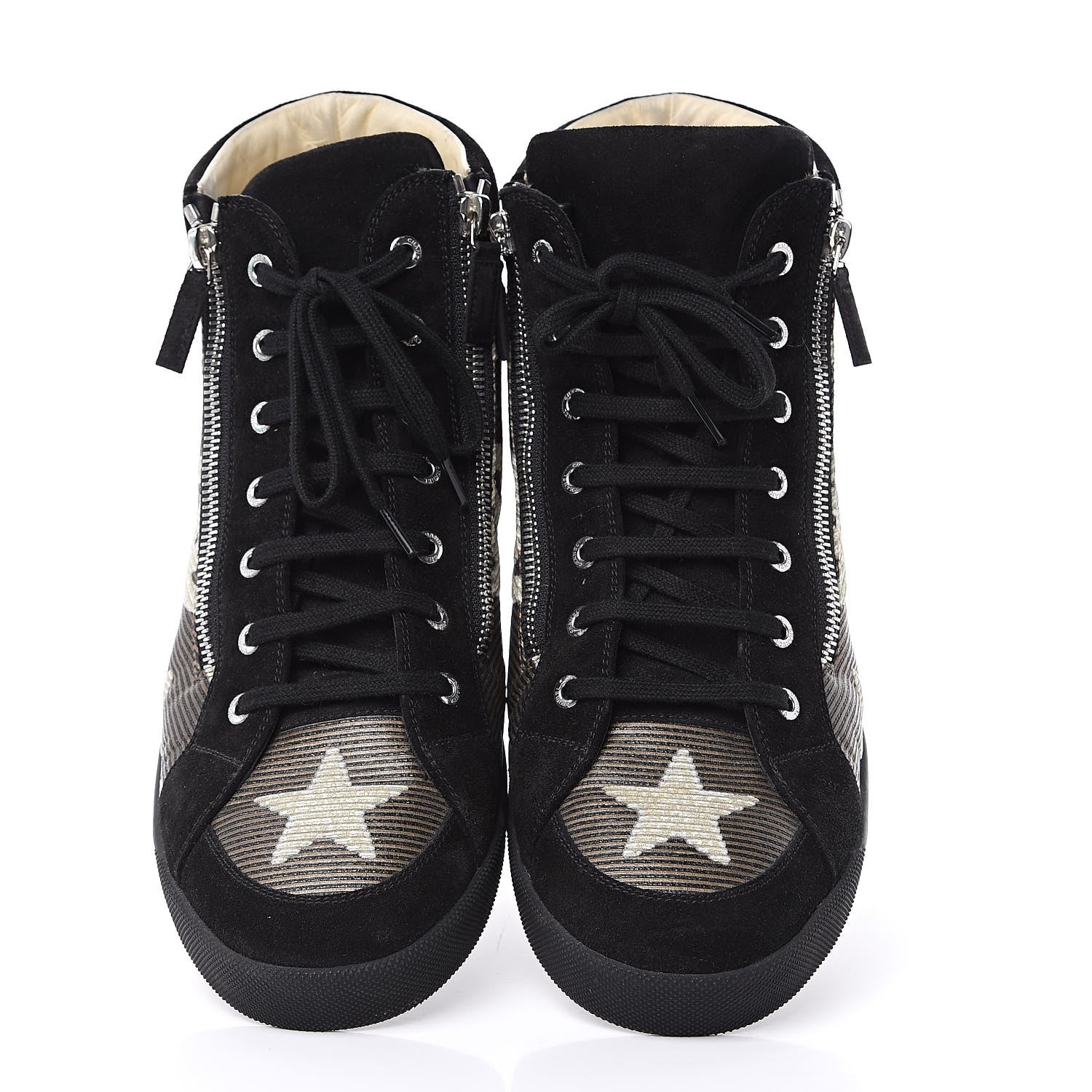 Chanel Suede Mens High Top Sneakers 43 Black Gold 3 of 14