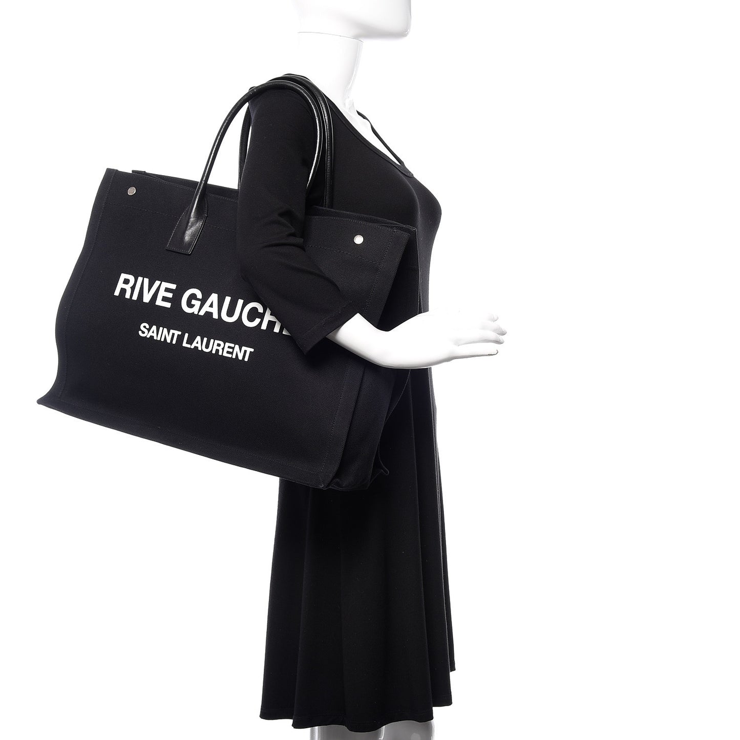Linen Calfskin Rive Gauche Tote Black