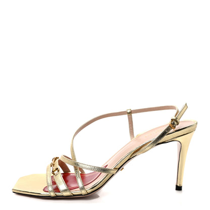 Gucci Metallic Nappa Victoria Strappy Horsebit Sandals 40 Gold 1 of 7