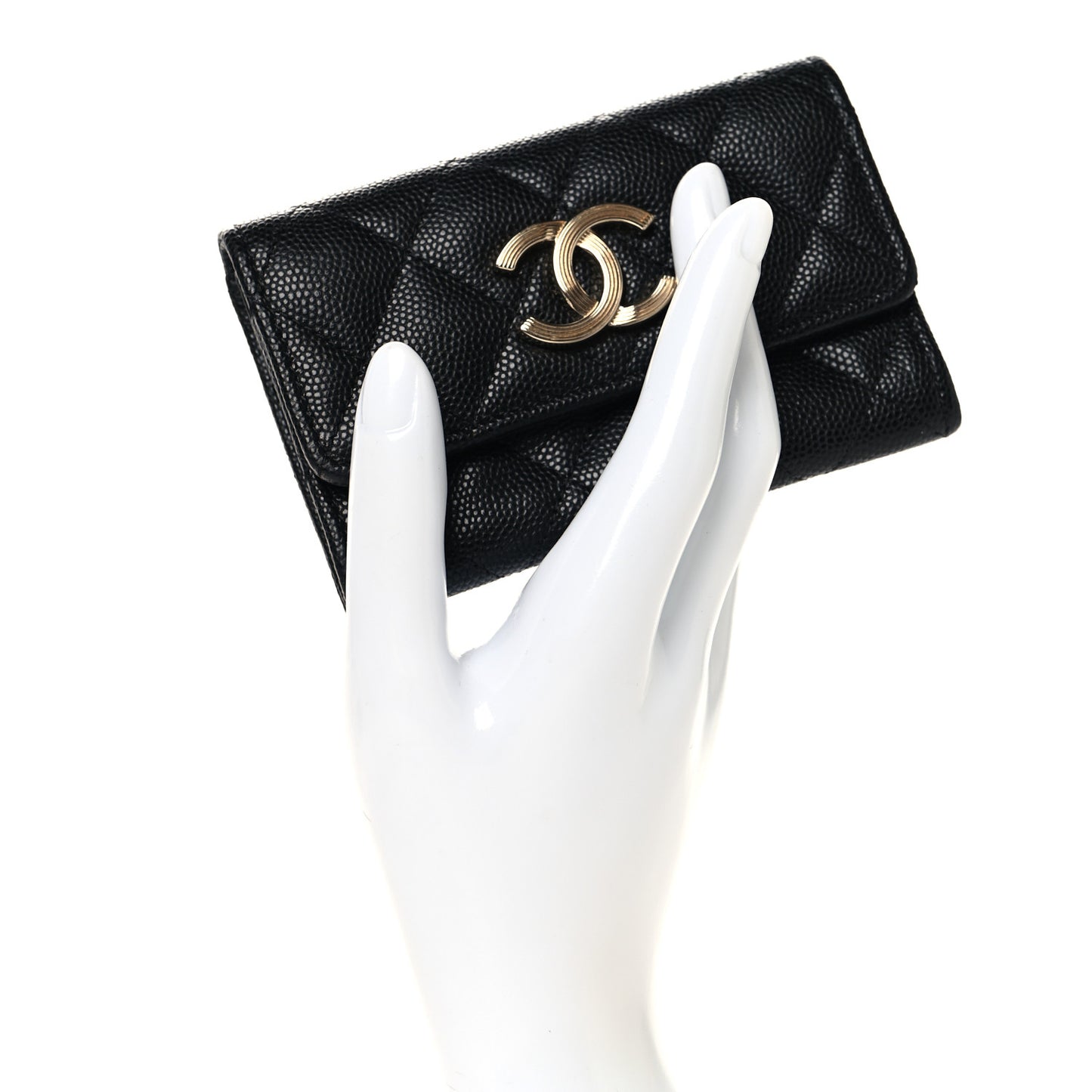 Caviar Quilted Striated CC Flap Card Holder Black