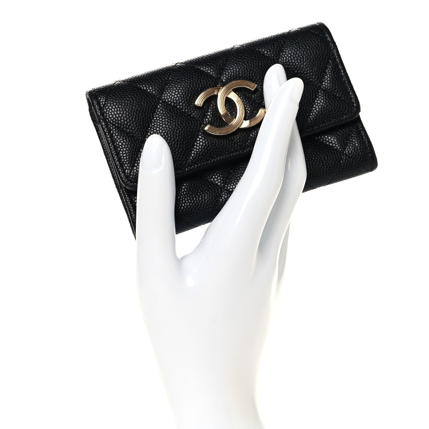 Chanel Caviar Quilted Striated CC Flap Card Holder Black 2 of 8