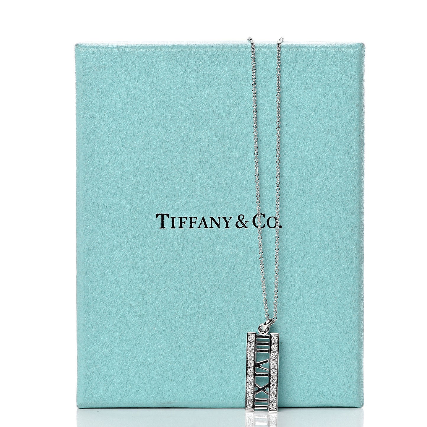 18K White Gold Diamond Atlas Bar Pendant Necklace