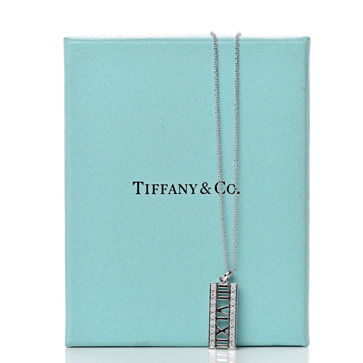 Tiffany 18K White Gold Diamond Atlas Bar Pendant Necklace 8 of 8