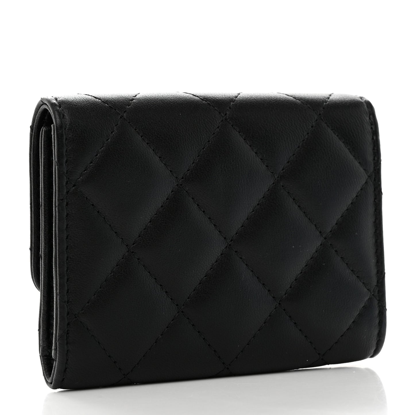 Lambskin Enamel Quilted Compact Flap Wallet Black