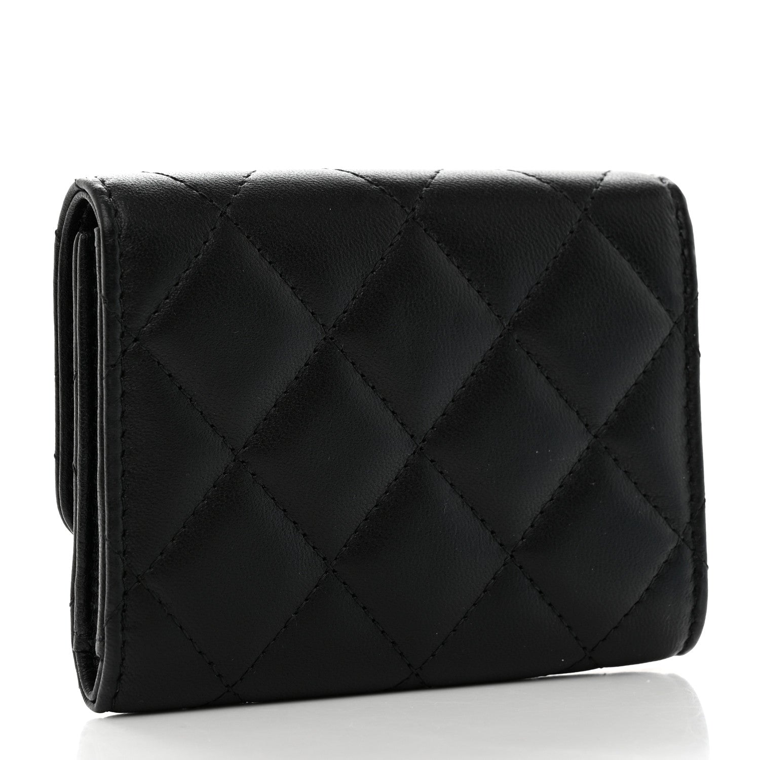 Chanel Lambskin Enamel Quilted Compact Flap Wallet Black 3 of 9