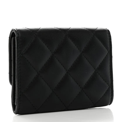 Chanel Lambskin Enamel Quilted Compact Flap Wallet Black 3 of 9