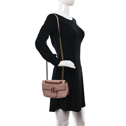 Gucci Calfskin Matelasse Mini GG Marmont Shoulder Bag Perfect Pink 2 of 9