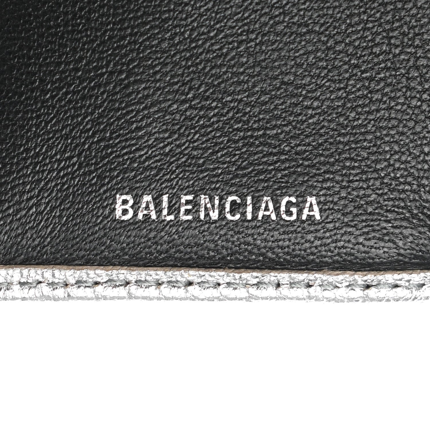 Balenciaga Metallic Goatskin Logo Mini Everyday Wallet Argent Black 6 of 11