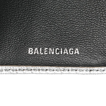 Balenciaga Metallic Goatskin Logo Mini Everyday Wallet Argent Black 6 of 11