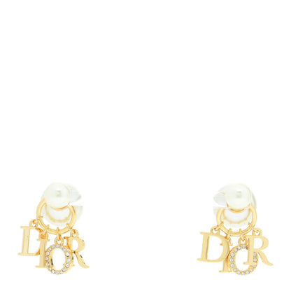 Christian Dior Pearl Crystal Tribal Logo Charms Earrings Gold 1 of 7