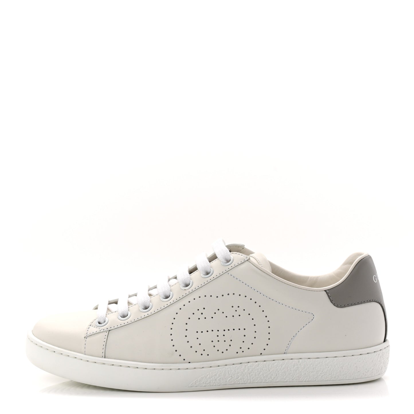 Calfskin Interlocking G Perforated Womens Ace Sneakers 36.5 White Grey Sky