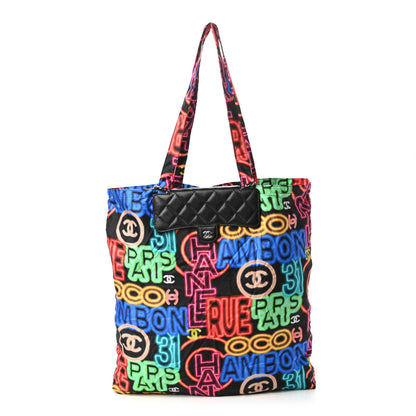 Chanel Caviar Fabric Quilted Foldable Tote With Chain Black Multicolor 4 of 18