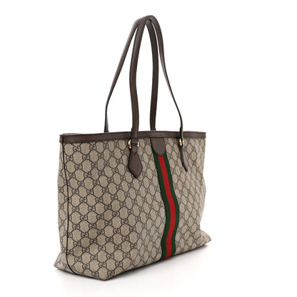 Gucci GG Supreme Monogram Textured Calfskin Web Medium Ophidia Shopping Tote Beige Ebony New Acero 3 of 13