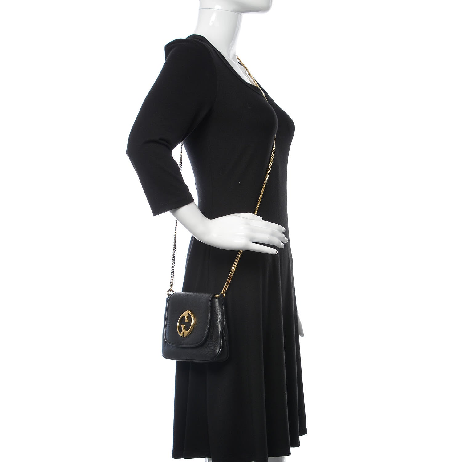 Gucci Pebbled Calfskin Small 1973 Chain Shoulder Bag Black 2 of 11
