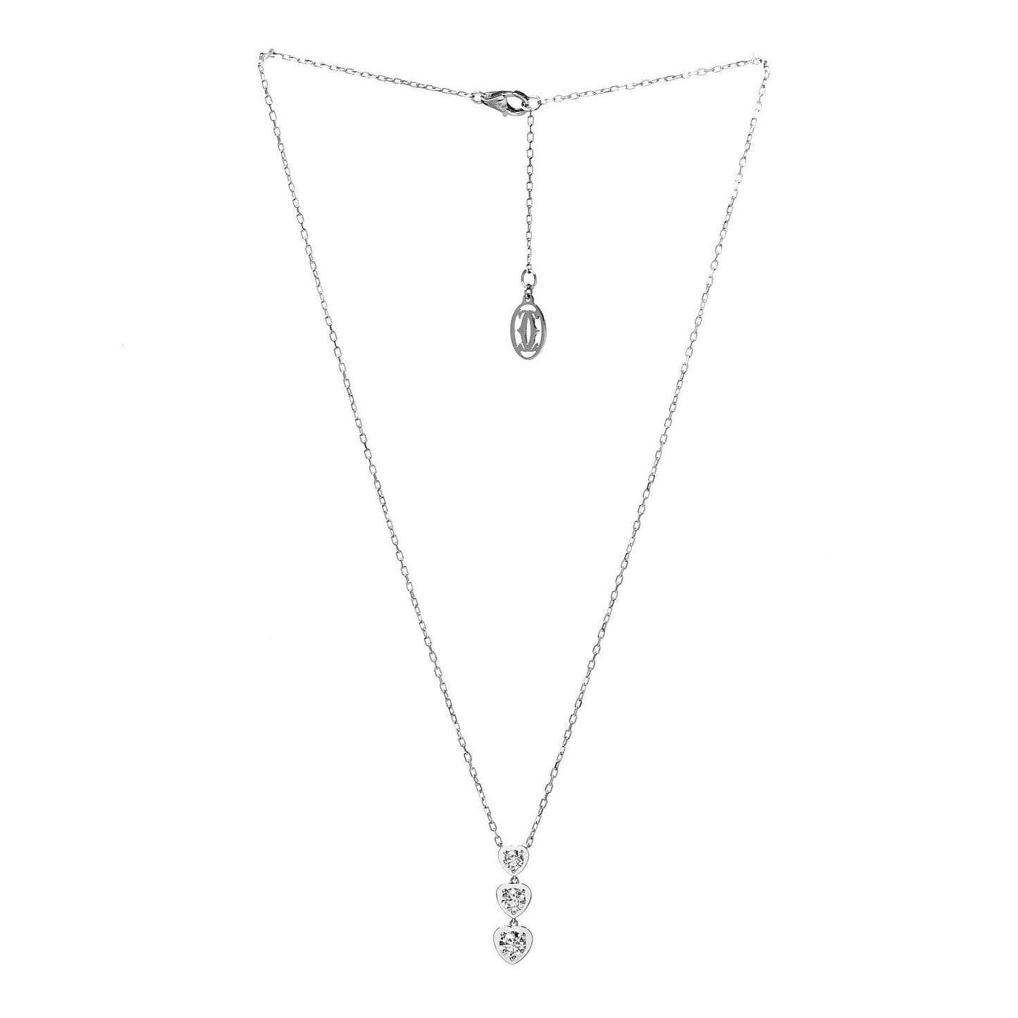 18K White Gold Diamond Legers 3 Heart Motif Necklace