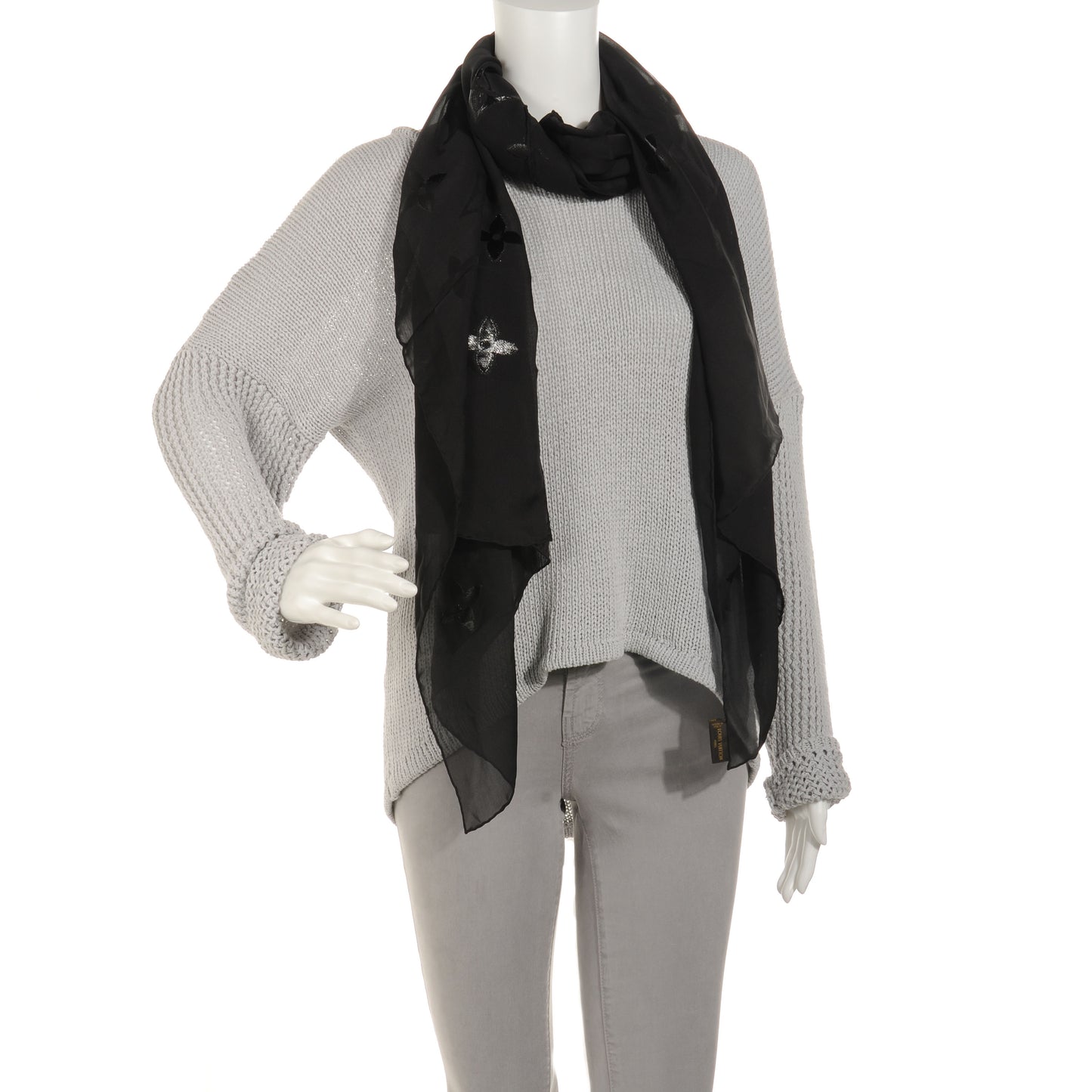 Monogram Silk Glitter Stole Black