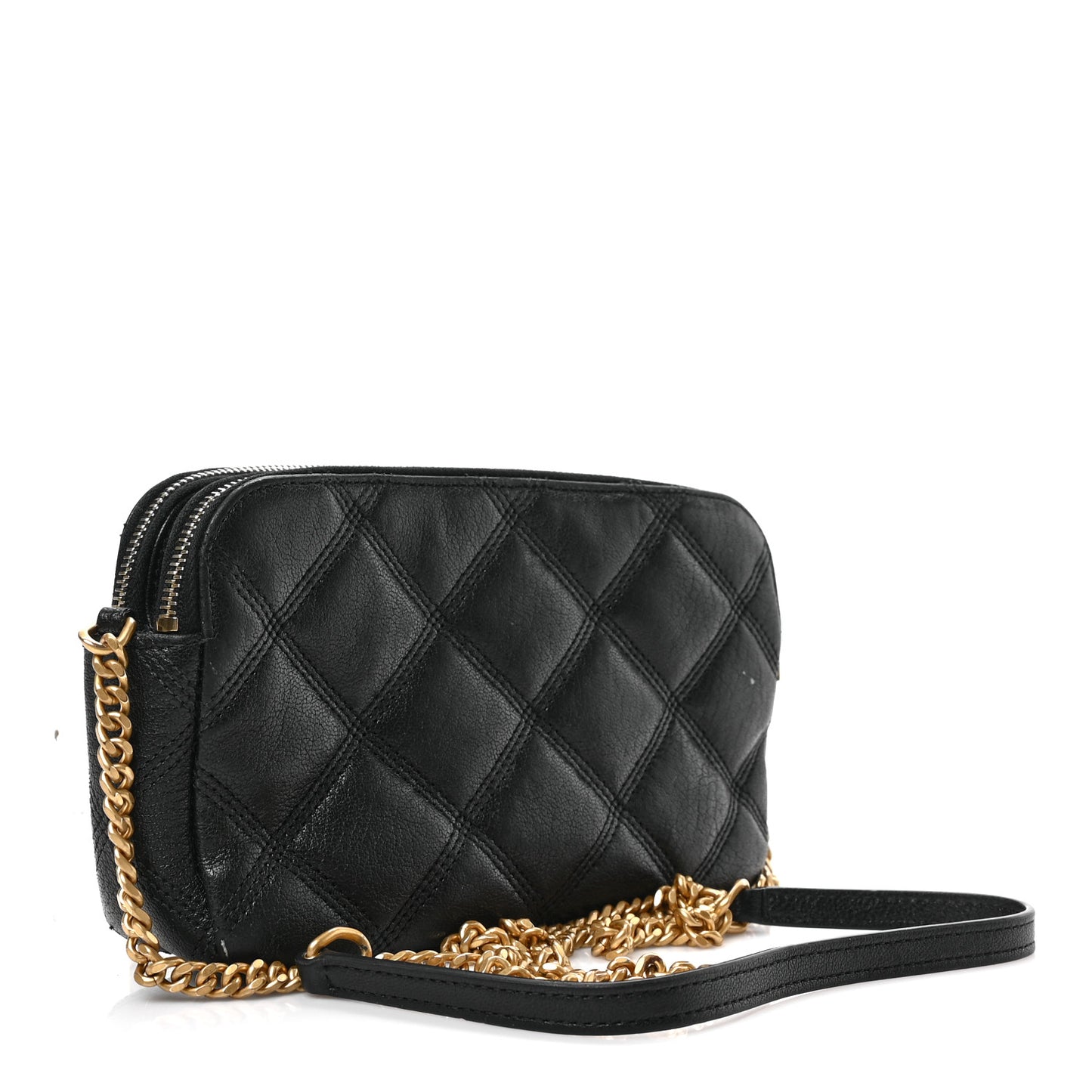 Grained Lambskin Quilted Mini Becky Double Zip Bag Black