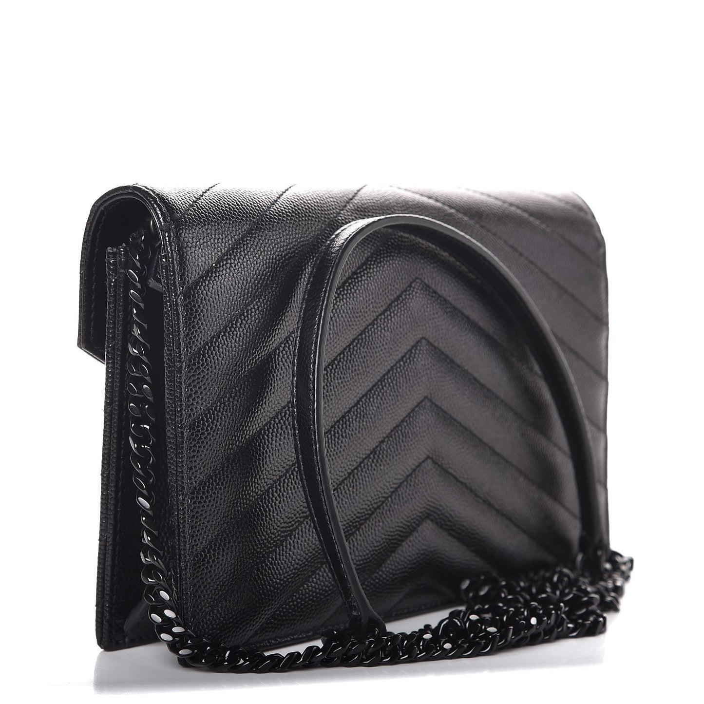 Grain De Poudre Matelasse Chevron Monogram Envelope Chain Wallet Black