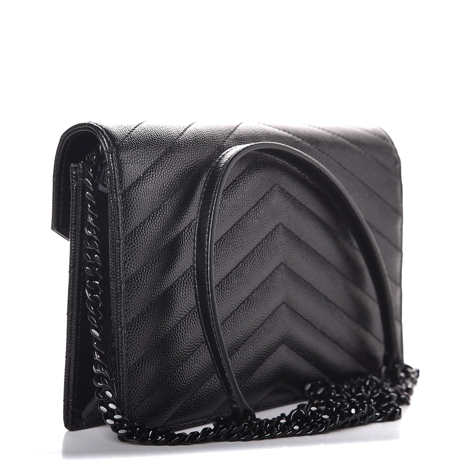 Saint Laurent Grain De Poudre Matelasse Chevron Monogram Envelope Chain Wallet Black 3 of 8