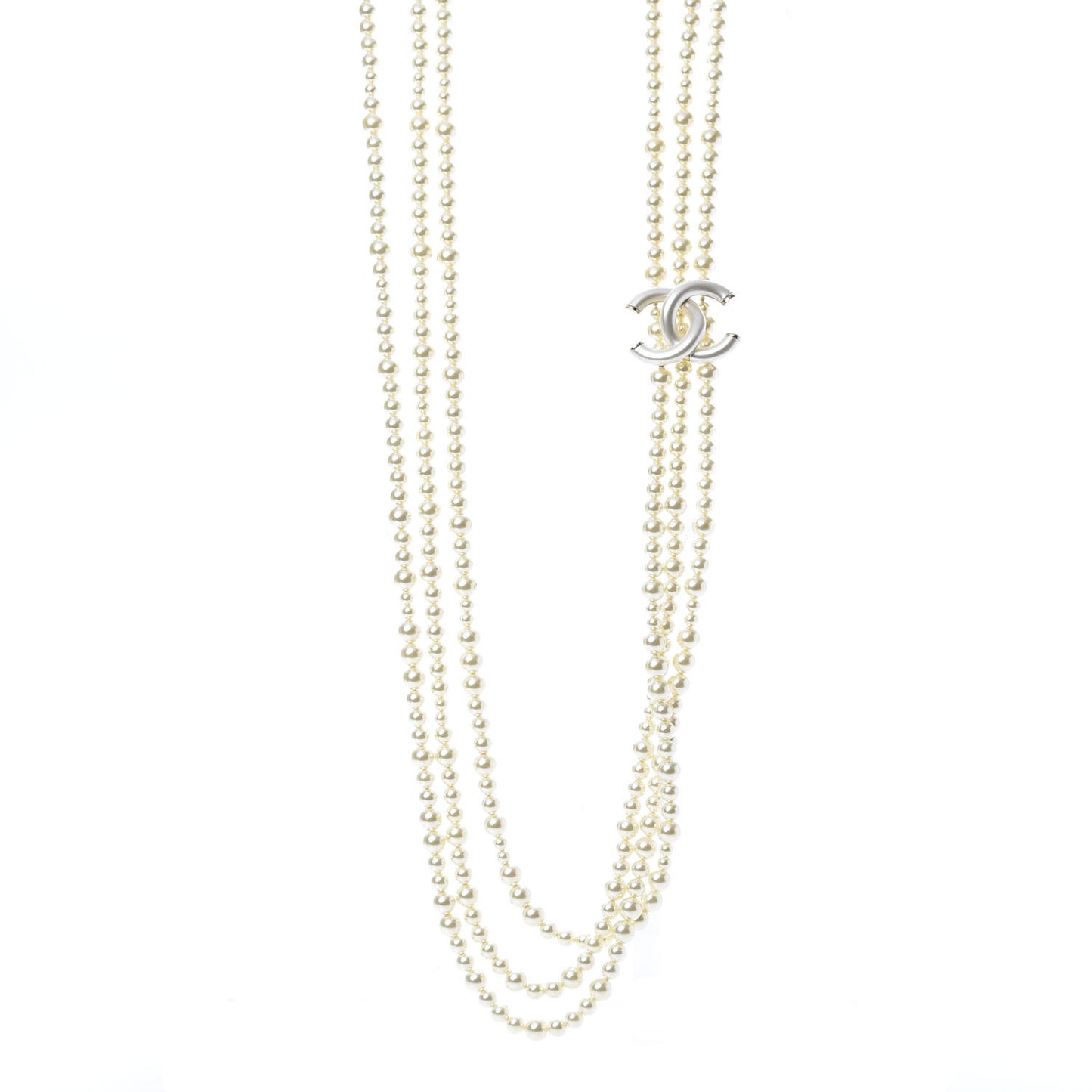 Pearl CC Multi Strand Long Necklace Light Gold