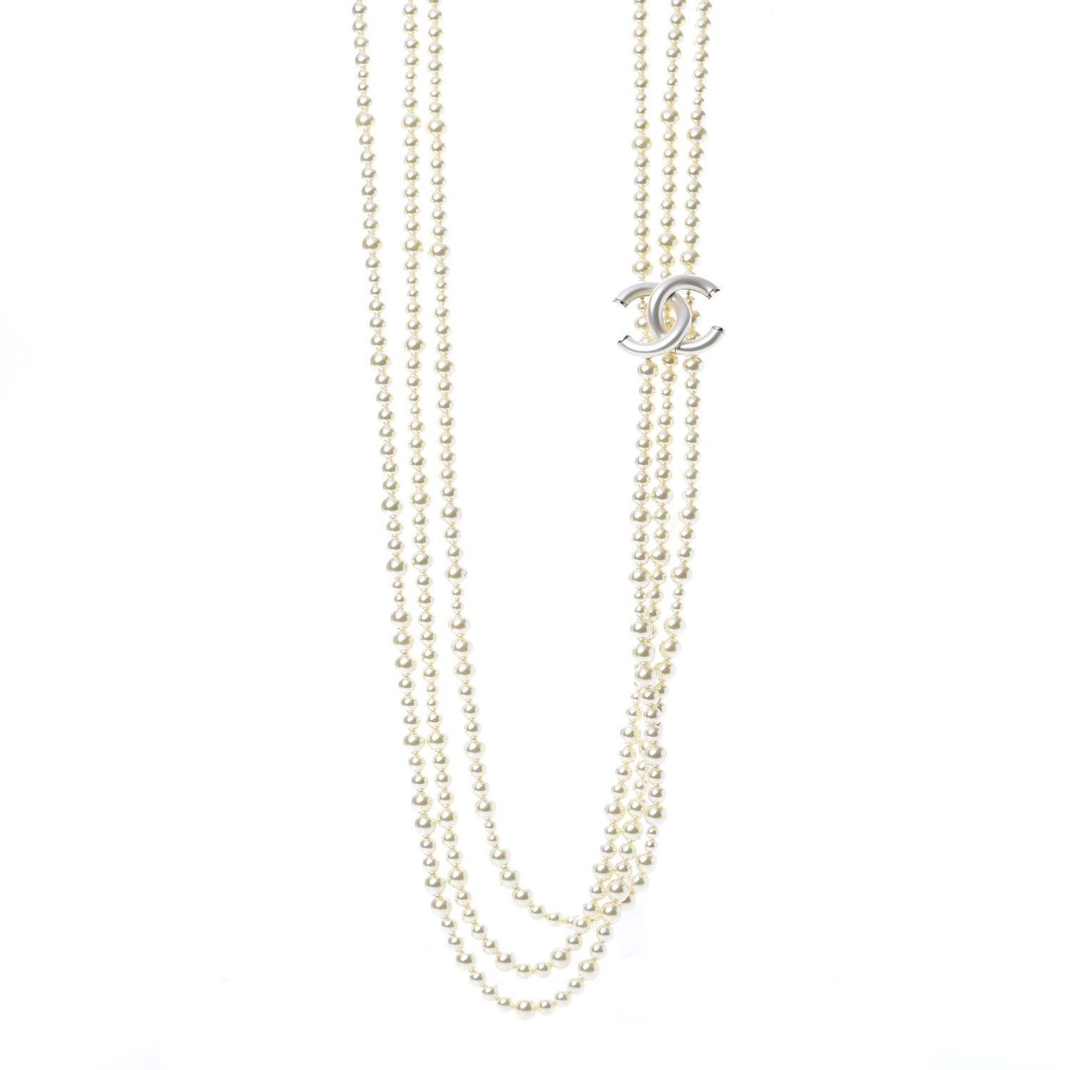 Chanel Pearl CC Multi Strand Long Necklace Light Gold 1 of 6