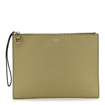 Fendi Cuoio Romano Selleria Large Flat Pouch Green Tea 1 of 12