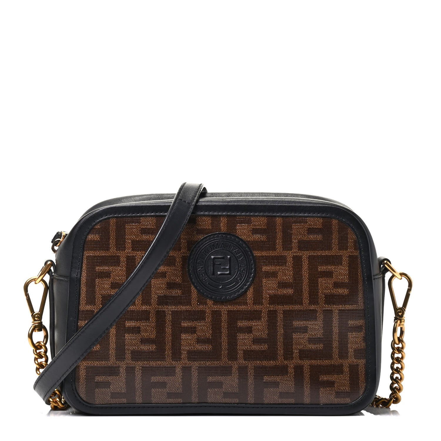 Fendi Glazed Fabric Vitello Century FF 1974 Stamp Patch Camera