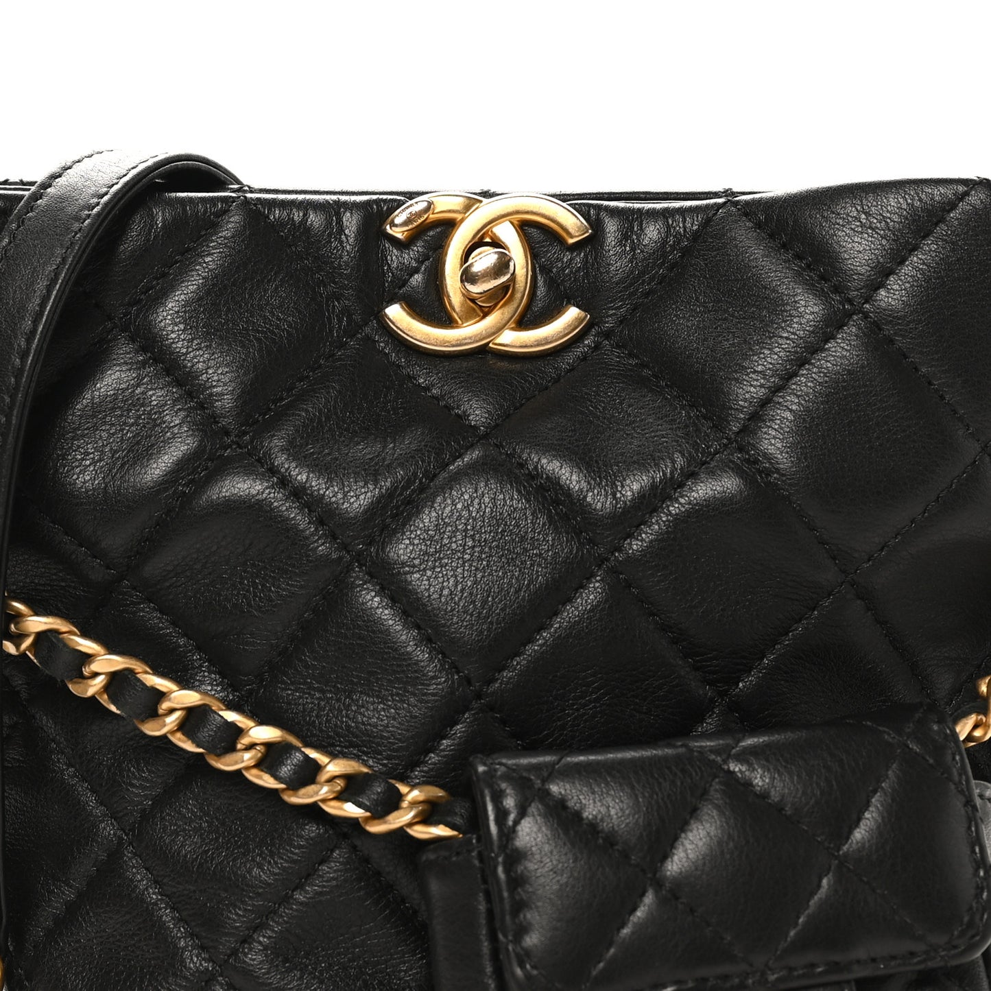 Calfskin Quilted Small CC Chain Bucket Black