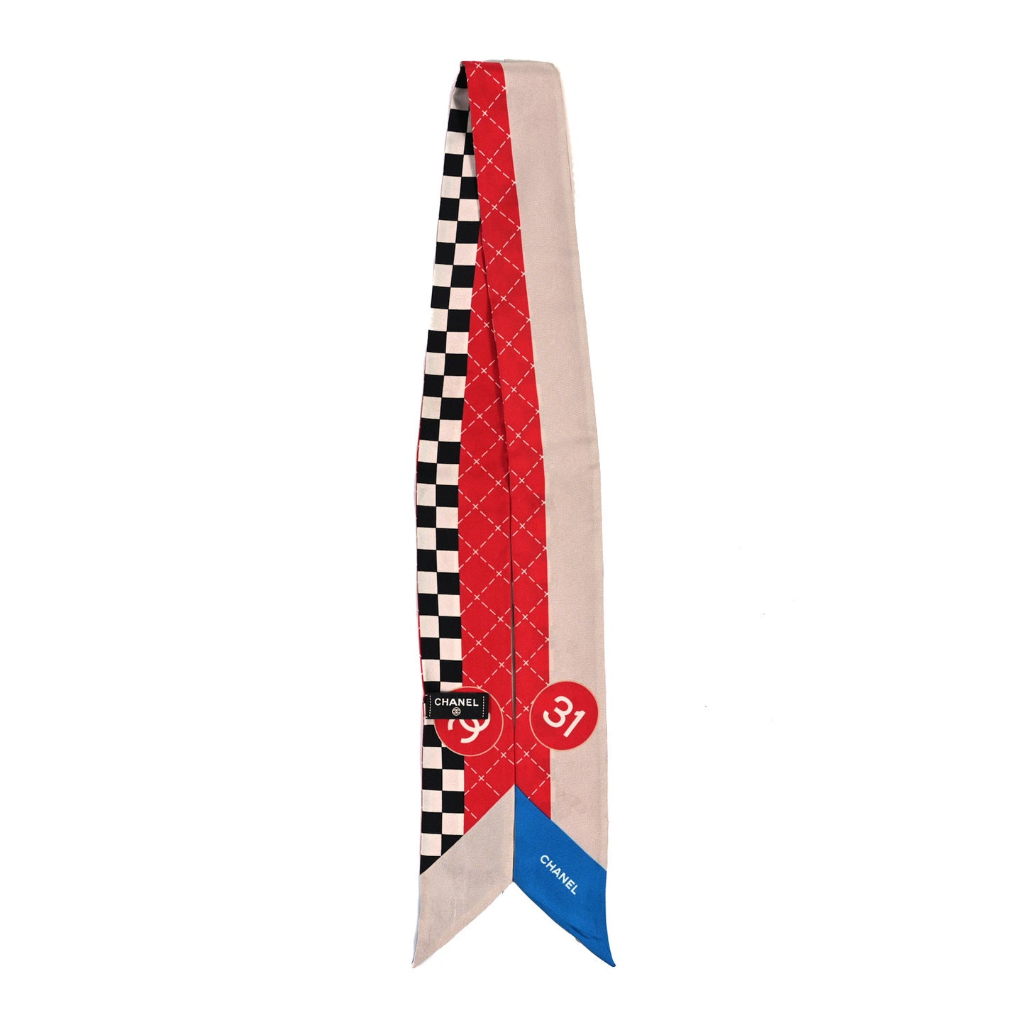 Silk CC Slim Bandeau Scarf Red Light Beige Blue