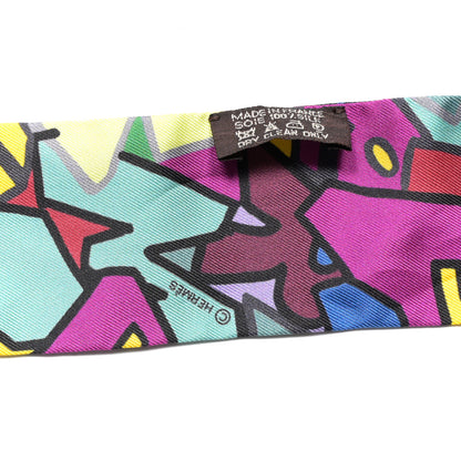 Hermes Silk Graff Graffiti Twilly Fuchsia Kaki Jaune 3 of 4