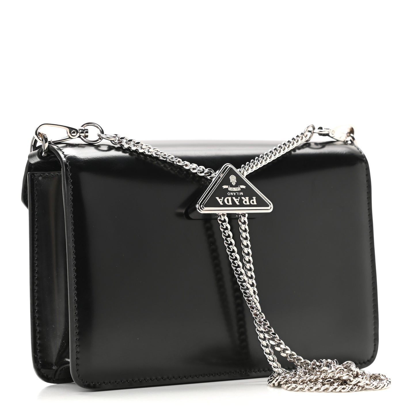 Spazzolato Triangle Logo Plate Flap Chain Crossbody Bag Black