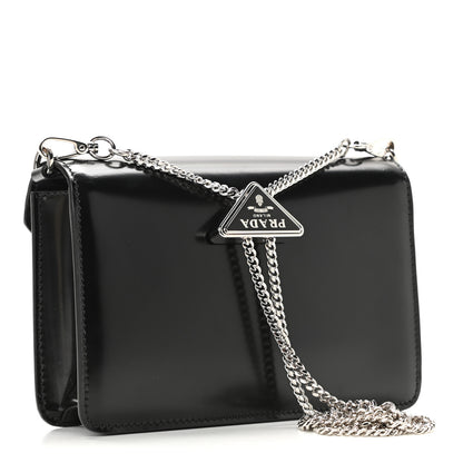 Prada Spazzolato Triangle Logo Plate Flap Chain Crossbody Bag Black 3 of 9