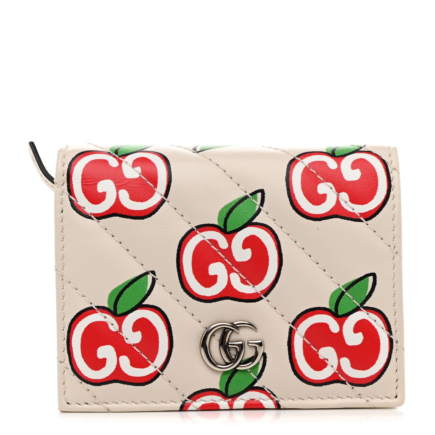 Gucci Calfskin Matelasse Diagonal GG Apple GG Marmont Card Case Wallet Ivory 1 of 8