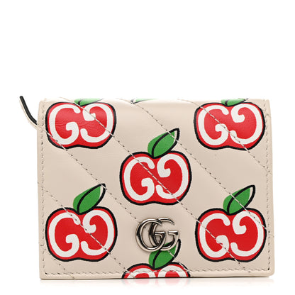 Gucci Calfskin Matelasse Diagonal GG Apple GG Marmont Card Case Wallet Ivory 1 of 8