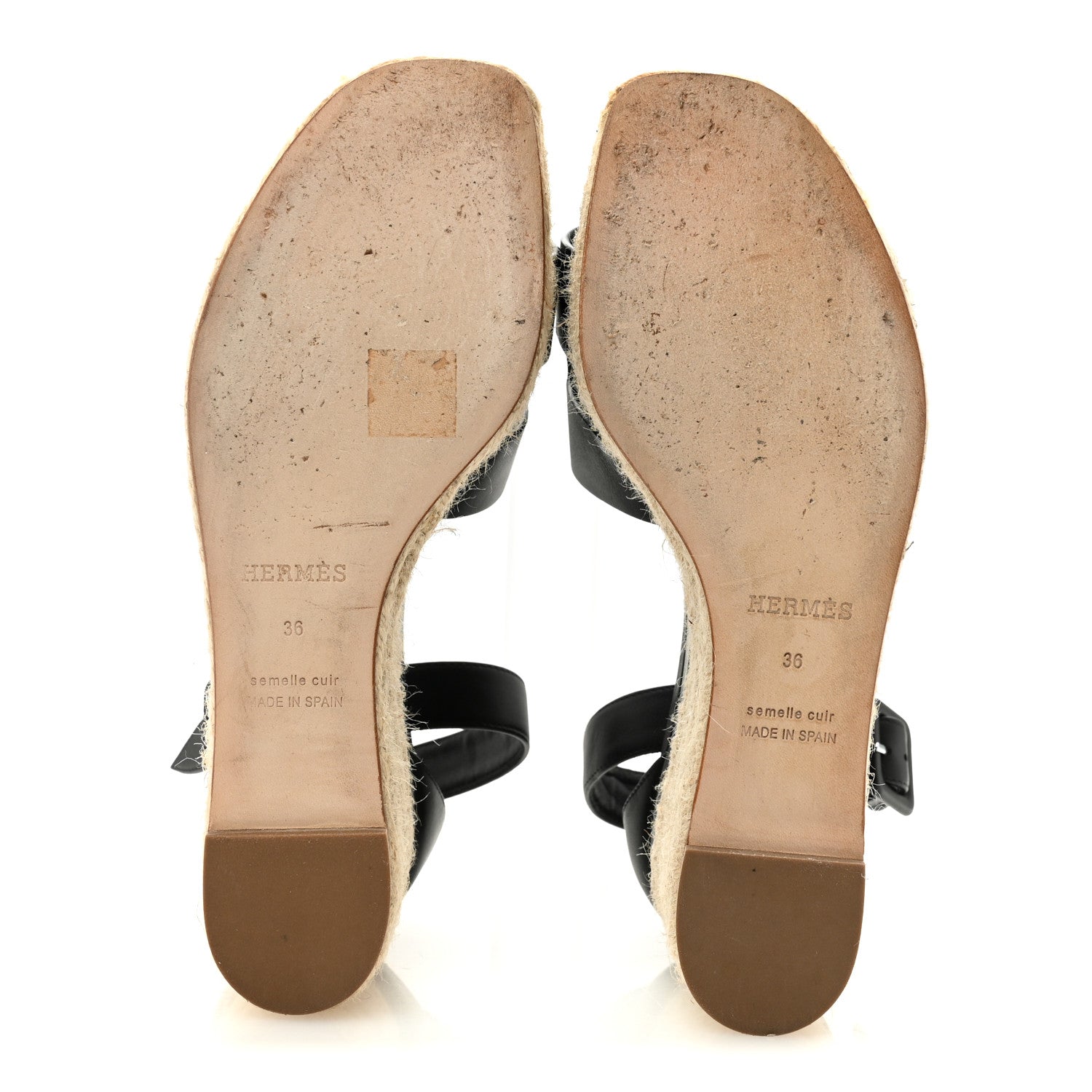 Hermes Calfskin Elda Espadrille Wedge Sandals 36 Black 6 of 10