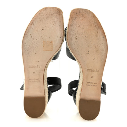 Hermes Calfskin Elda Espadrille Wedge Sandals 36 Black 6 of 10