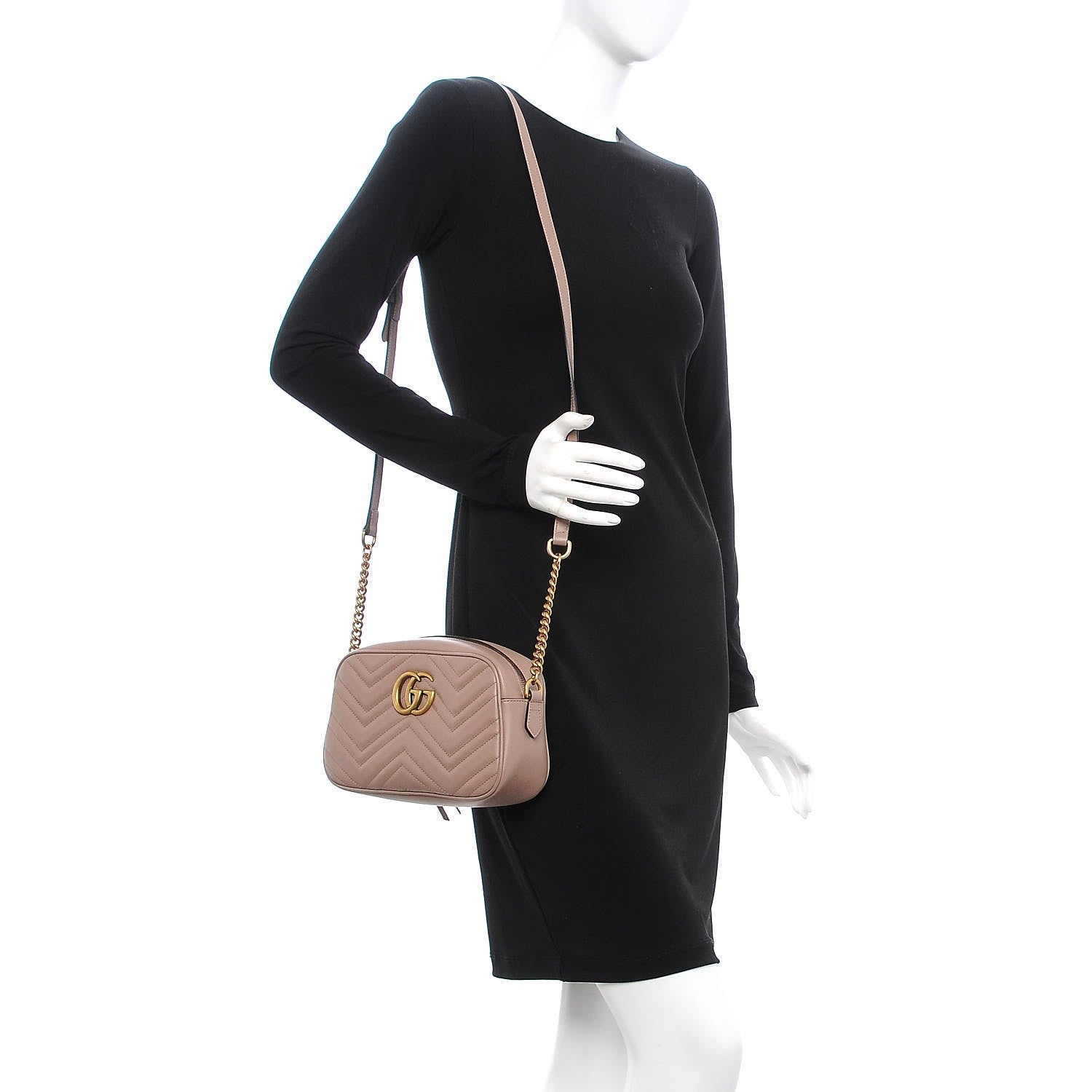Gucci Calfskin Matelasse Small GG Marmont Chain Shoulder Bag Porcelain Rose 2 of 8