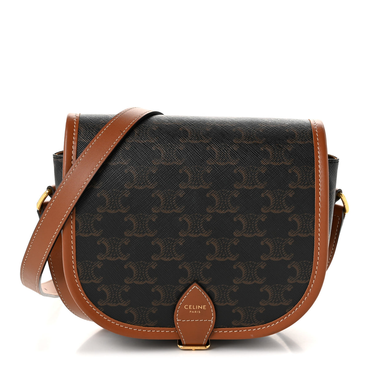 Celine Triomphe Canvas Medium Folco Bag Tan 1 of 10