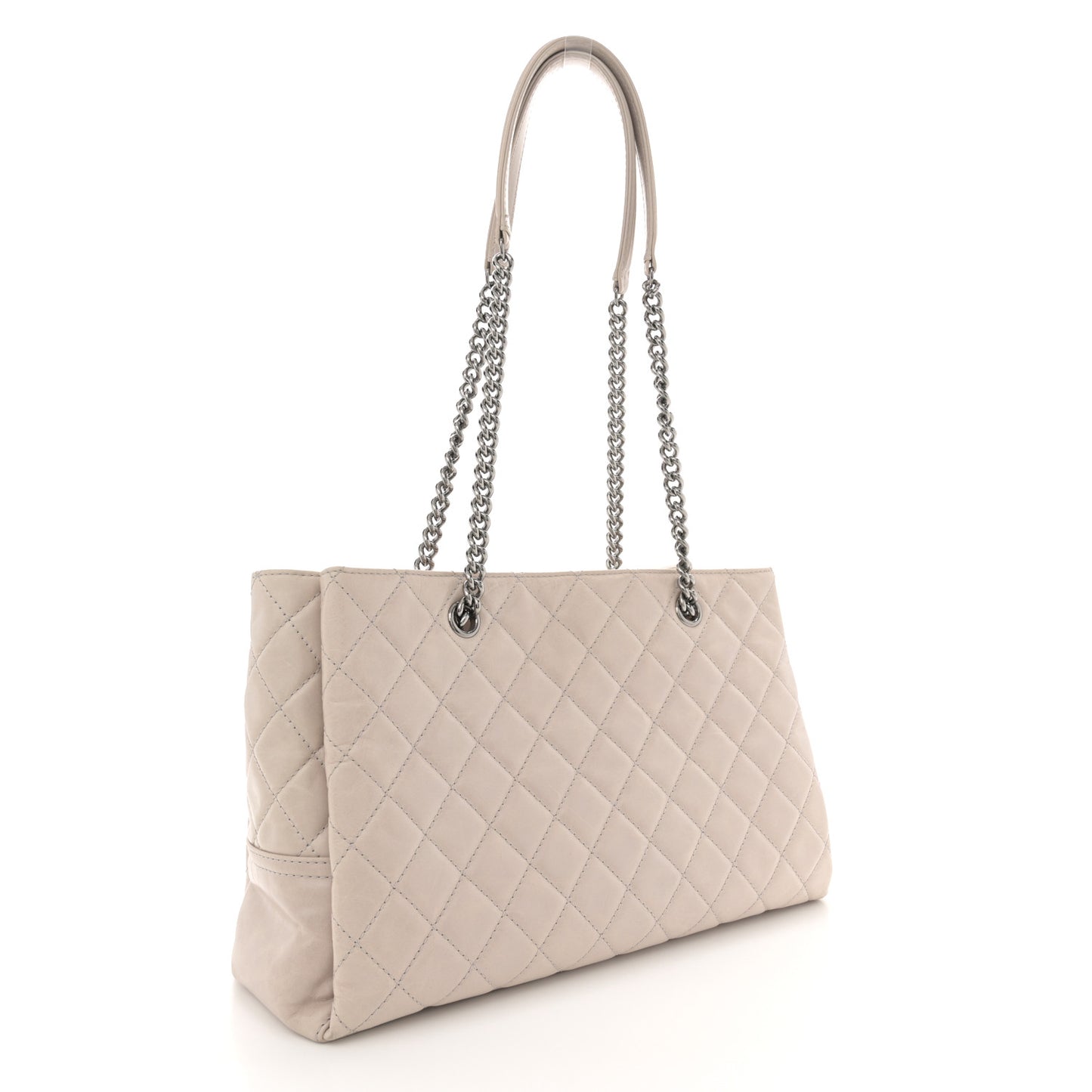 Glazed Calfskin Quilted Shopping Tote Light Beige