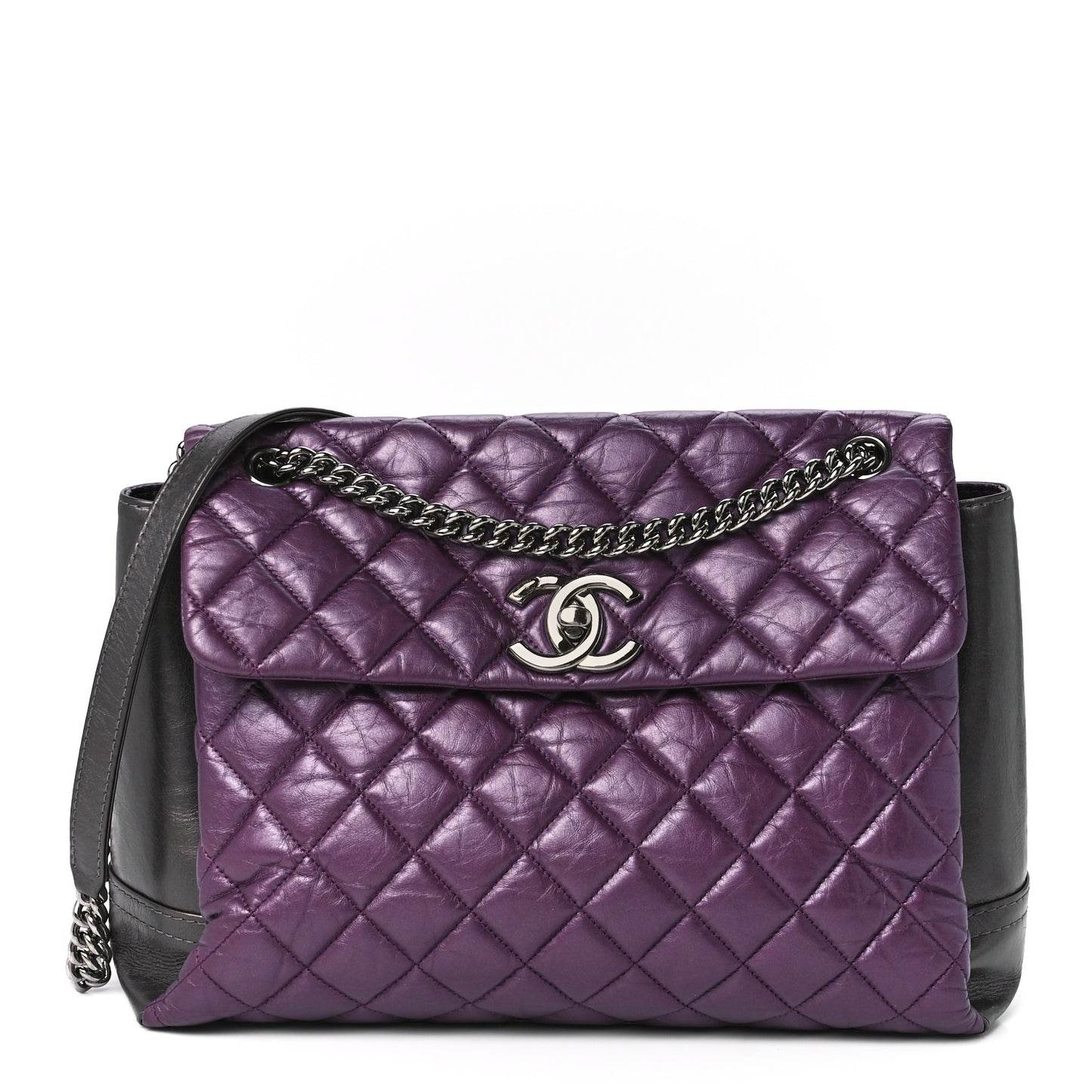 Metallic Calfskin Medium Lady Pearly Flap Dark Purple