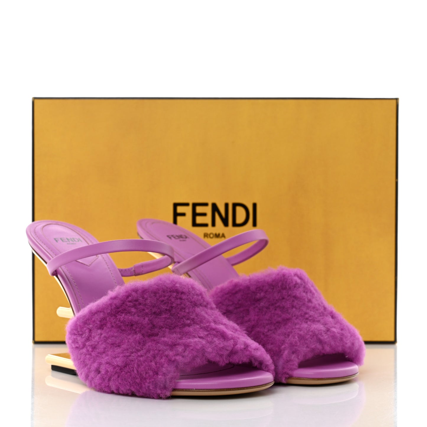 Shearling Vitello Fendi First 95mm Slide Sandals 38 Bouganville Colorado