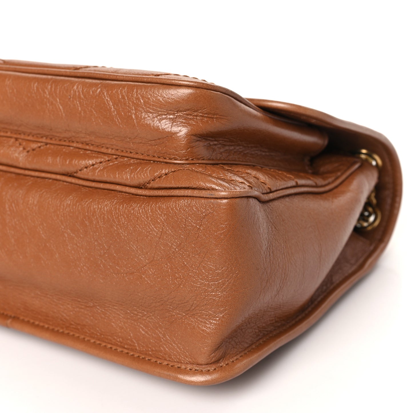 Crinkled Calfskin Matelasse Monogram Medium Niki Chain Satchel Caramel