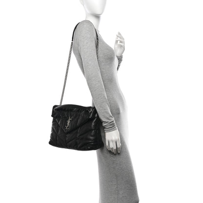 Saint Laurent Lambskin Quilted Medium Loulou Puffer Monogram Chain Satchel Black 2 of 10