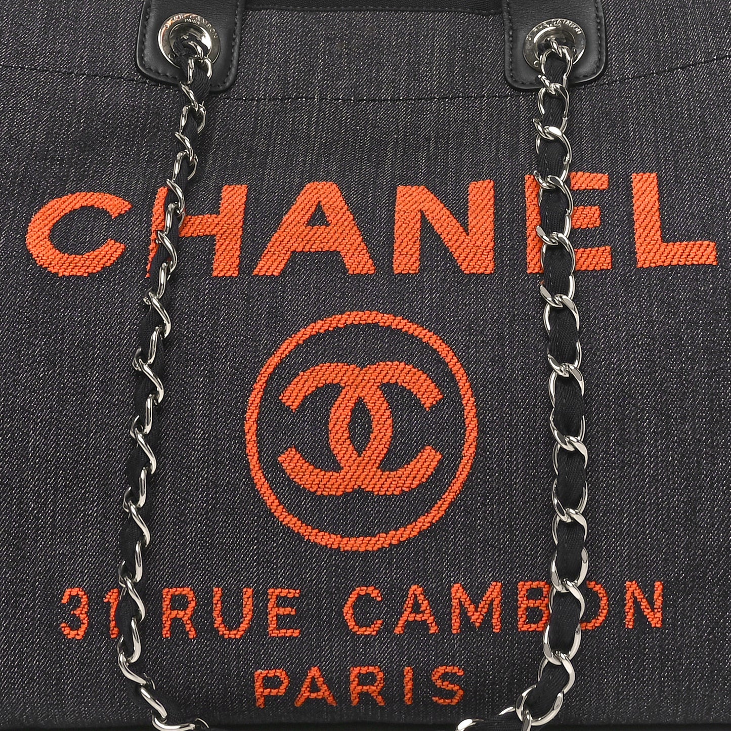 Denim Large Deauville Tote Blue Orange