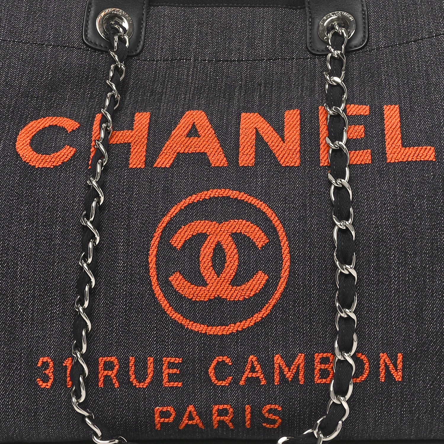 Chanel Denim Large Deauville Tote Blue Orange 8 of 10