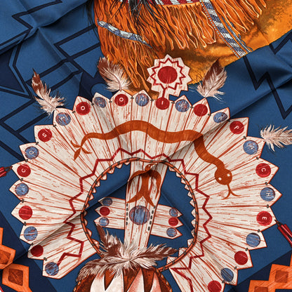Hermes Silk Cosmogonie Apache Scarf 90 Blue Red Multicolor 4 of 5
