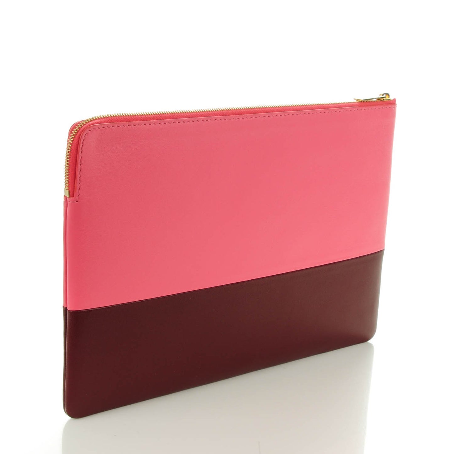 Lambskin Bi-Color Solo Clutch Pouch Pink Rust