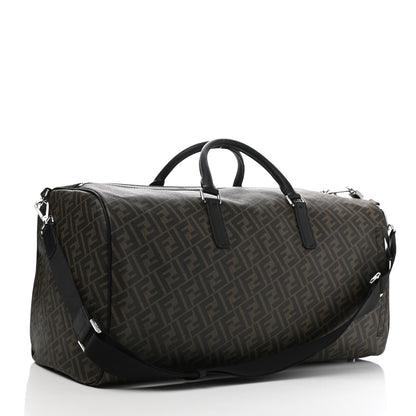 Fendi Glazed Fabric Vitello Liberty FF 1974 Diagonal Duffle Bag Tobacco Moresco Black 2 of 9